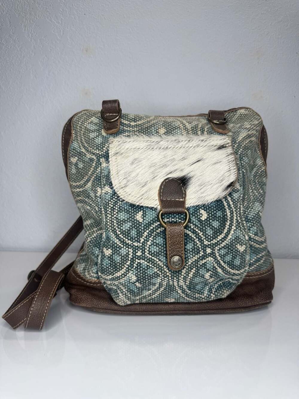 Myra Bag Solemn Upcycled Canvas and Cowhide Backpack - Picture 2 of 7